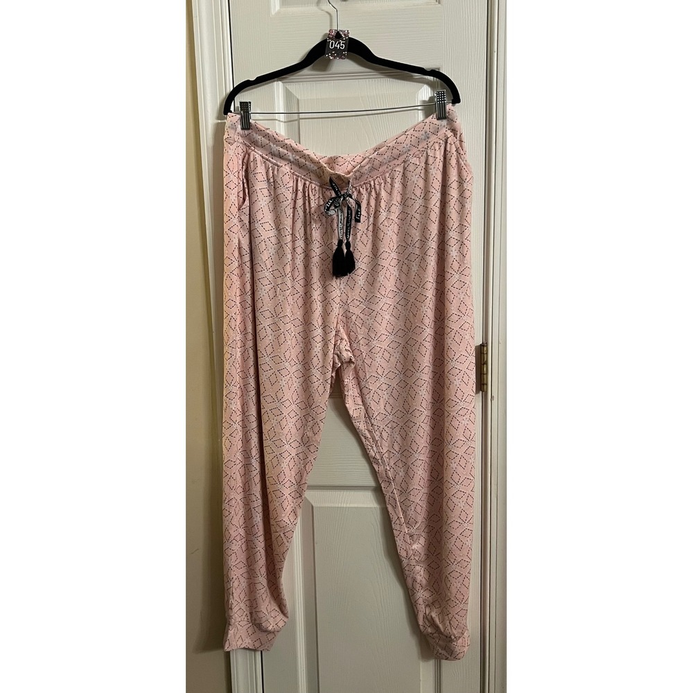 Pink Pajama Joggers Womens 2X Pink Geometric Tassel Sleep Pants